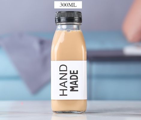 300ML Glass Milk Bottles with Plastic Caps Food Grade Glass Bottles for Honey Sauce