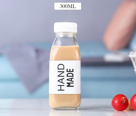 300ML Glass Milk Bottles with Plastic Caps Food Grade Glass Bottles for Honey Sauce