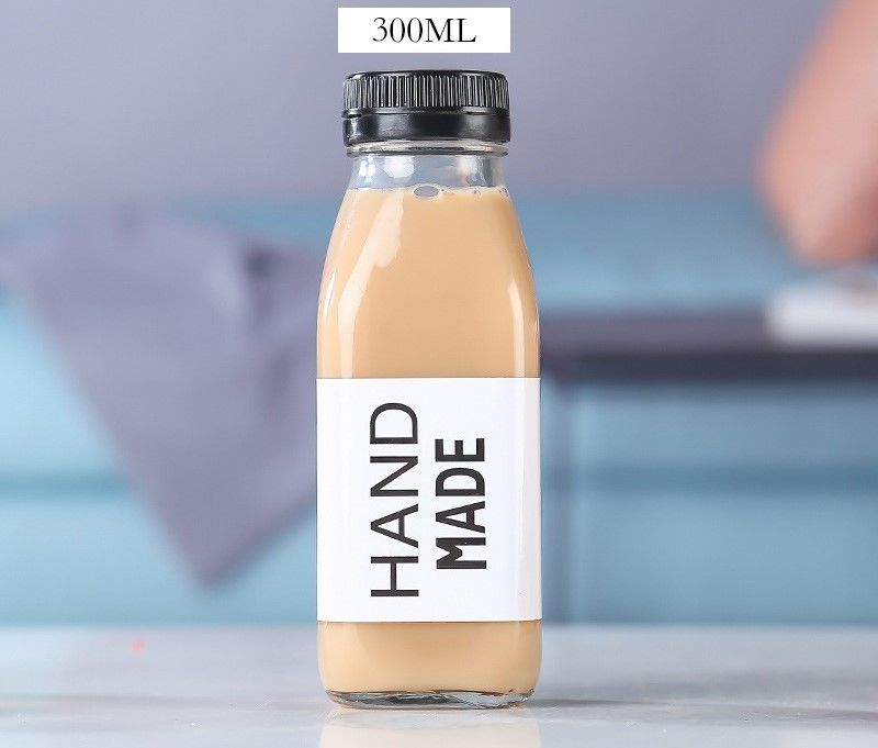 300ML Glass Milk Bottles with Plastic Caps Food Grade Glass Bottles for Honey Sauce