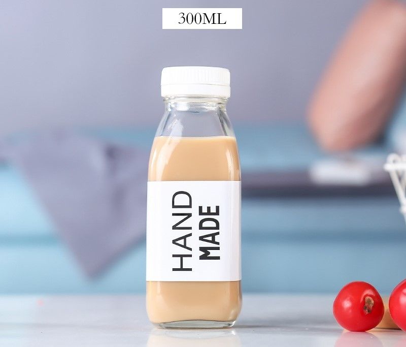 300ML Glass Milk Bottles with Plastic Caps Food Grade Glass Bottles for Honey Sauce